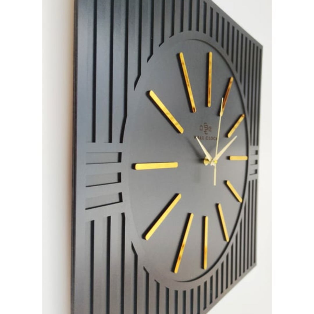 Black and Golden Metal Wall Clock