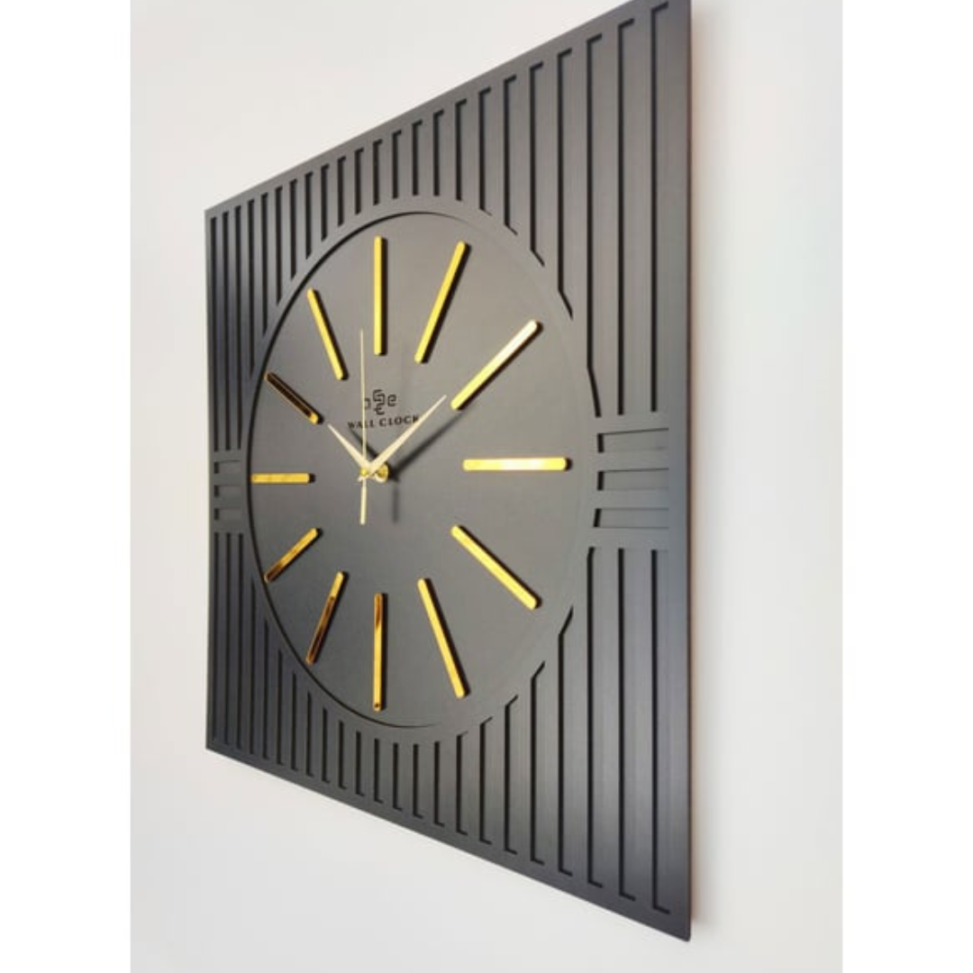 Black and Golden Metal Wall Clock
