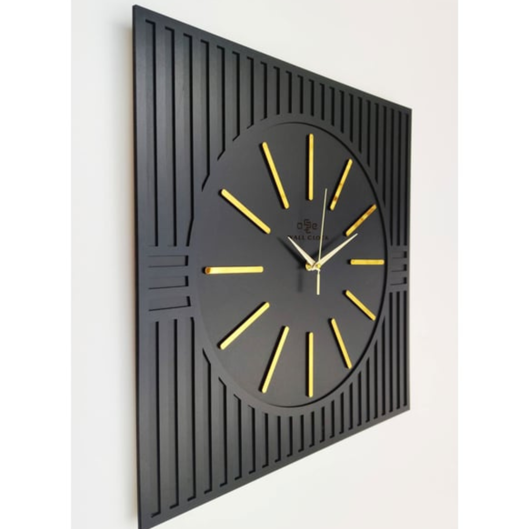 Black and Golden Metal Wall Clock