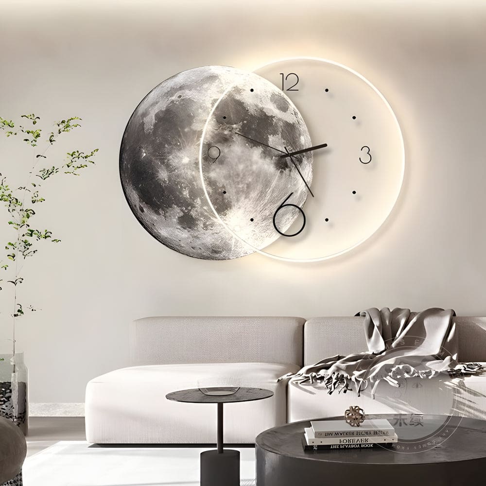Moon Lunar Wall Clock USB Remote Control Power Bank LED Wall Painting Lamp, 2 Sizes, Black/Glod
