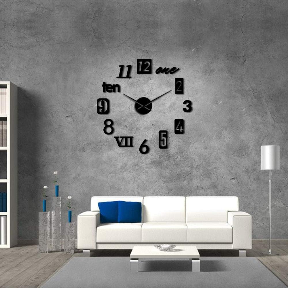 The Geeky Days Fishon Numbers Giant Big DIY Large Frameless Wall Clock with Mirror Effect Wall Art Home Decor(Black)