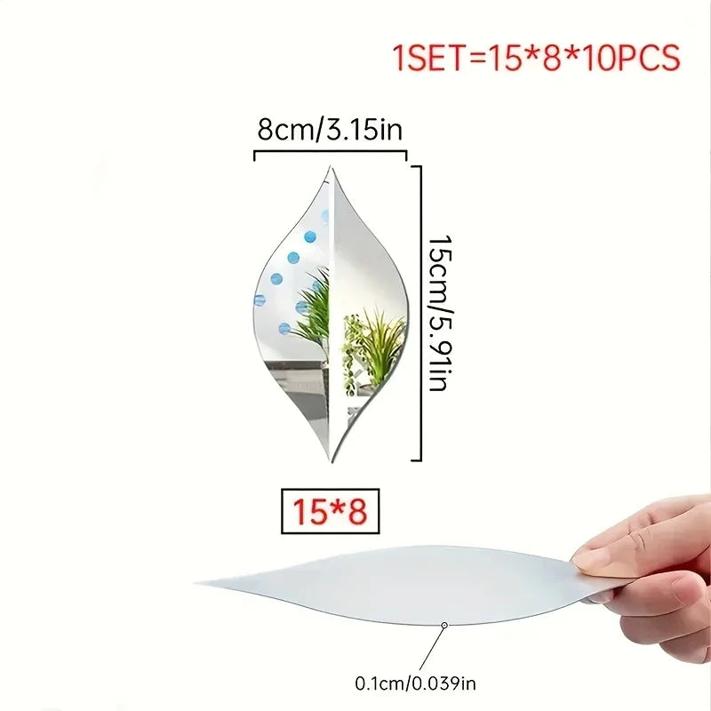 Wall Stickers, 3D Self-adhesive Oval Mirror Tile Stickers, Suitable for Living Room, Bathroom, Home Office - Vertical Direction, Glass Surface, No Electricity Required