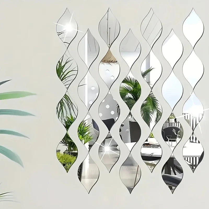 Wall Stickers, 3D Self-adhesive Oval Mirror Tile Stickers, Suitable for Living Room, Bathroom, Home Office - Vertical Direction, Glass Surface, No Electricity Required