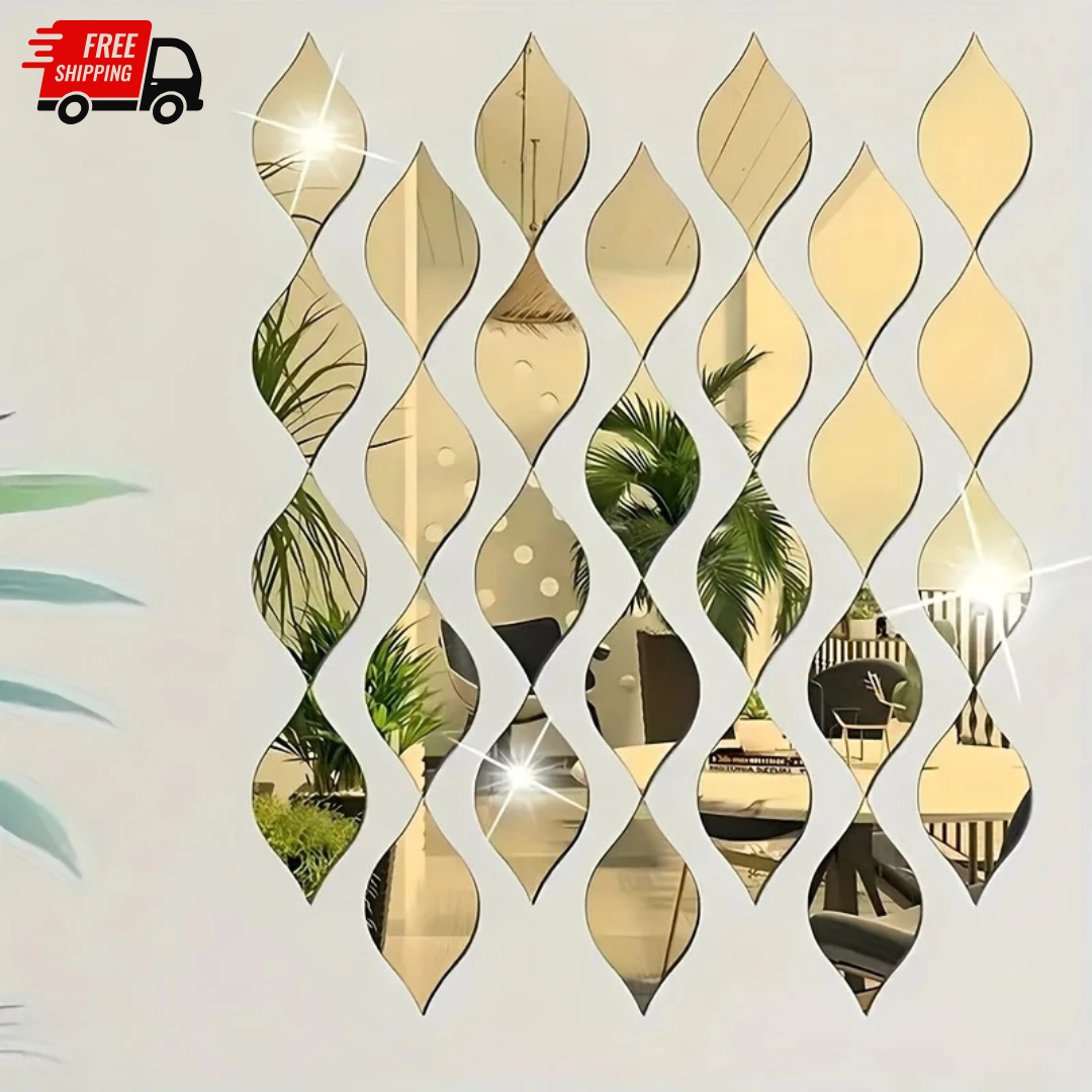 Wall Stickers, 3D Self-adhesive Oval Mirror Tile Stickers, Suitable for Living Room, Bathroom, Home Office - Vertical Direction, Glass Surface, No Electricity Required