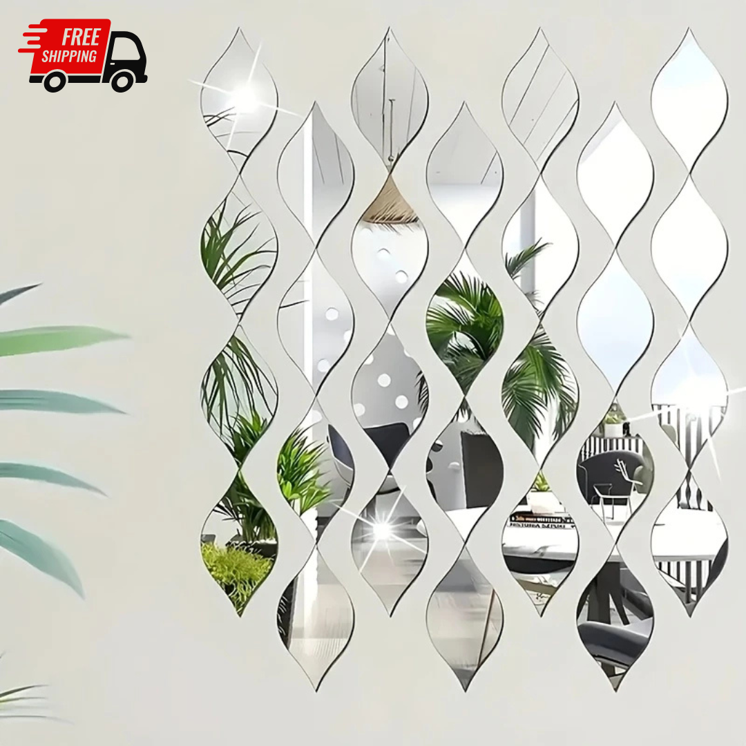 Wall Stickers, 3D Self-adhesive Oval Mirror Tile Stickers, Suitable for Living Room, Bathroom, Home Office - Vertical Direction, Glass Surface, No Electricity Required
