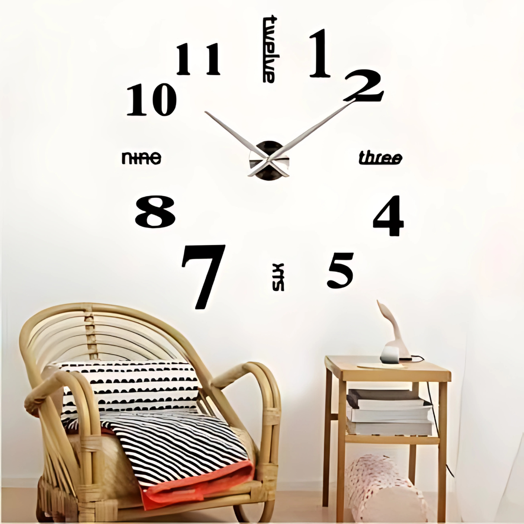 M.Sparkling Large Mirror Wall Clock 3D Hanging Clock Bracket Clock Black Silver^.
