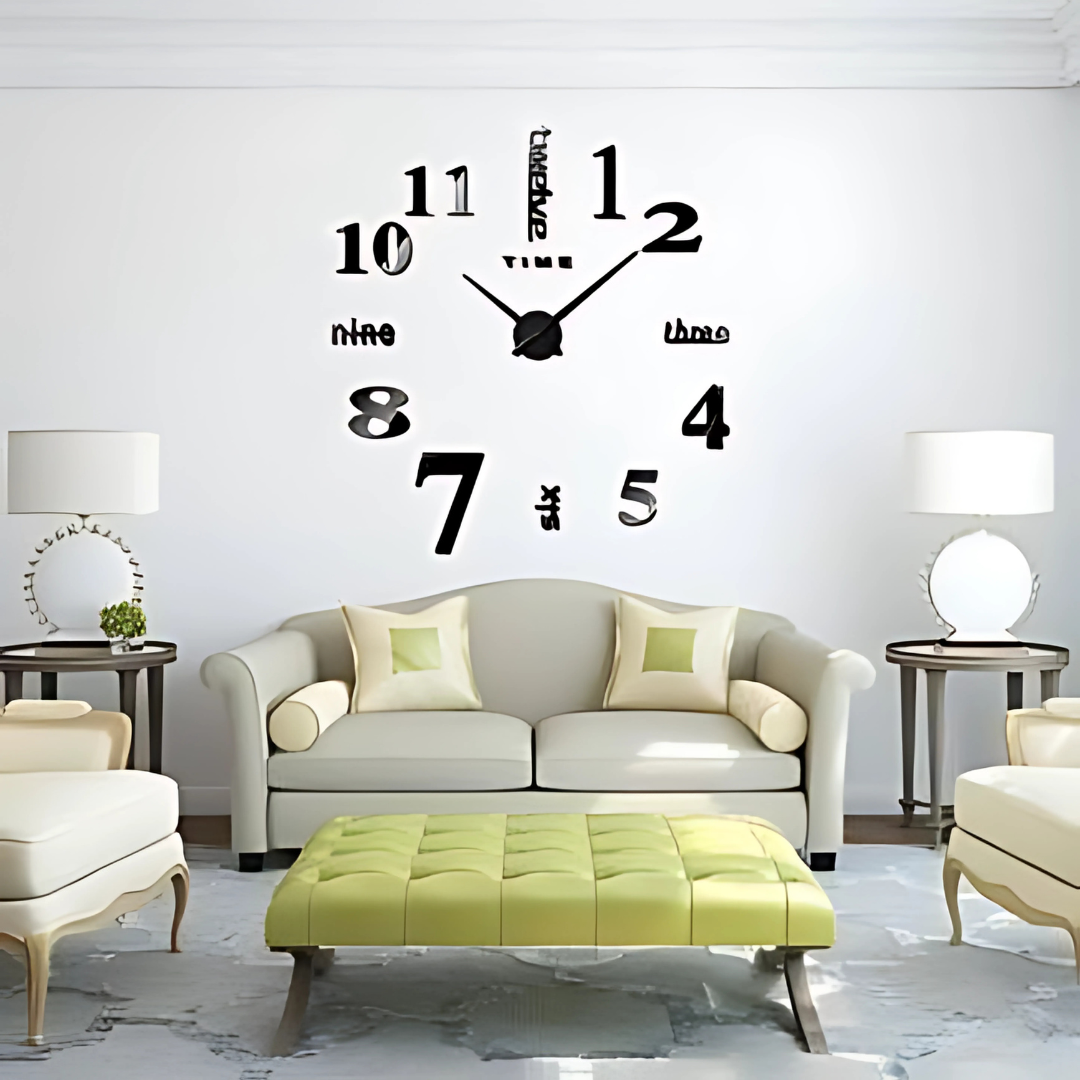 M.Sparkling Large Mirror Wall Clock 3D Hanging Clock Bracket Clock Black Silver^.