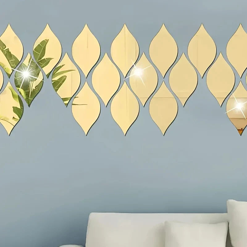Wall Stickers, 3D Self-adhesive Oval Mirror Tile Stickers, Suitable for Living Room, Bathroom, Home Office - Vertical Direction, Glass Surface, No Electricity Required