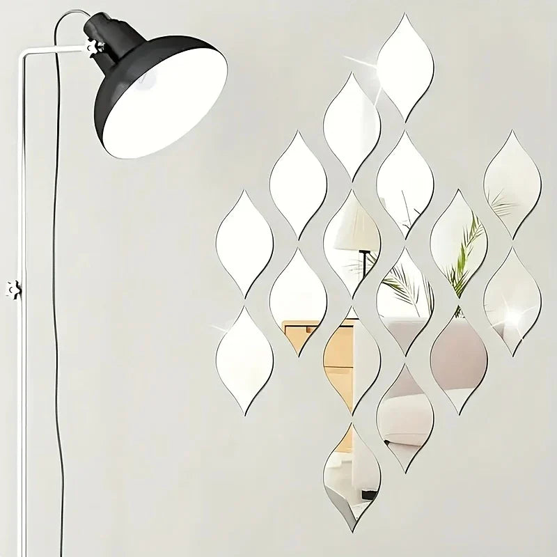 Wall Stickers, 3D Self-adhesive Oval Mirror Tile Stickers, Suitable for Living Room, Bathroom, Home Office - Vertical Direction, Glass Surface, No Electricity Required