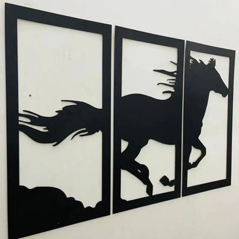 Majestic Wooden Wall Decor: Horse Scenery Art for Timeless Elegance.