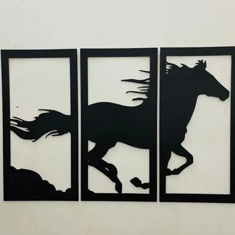 Majestic Wooden Wall Decor: Horse Scenery Art for Timeless Elegance.